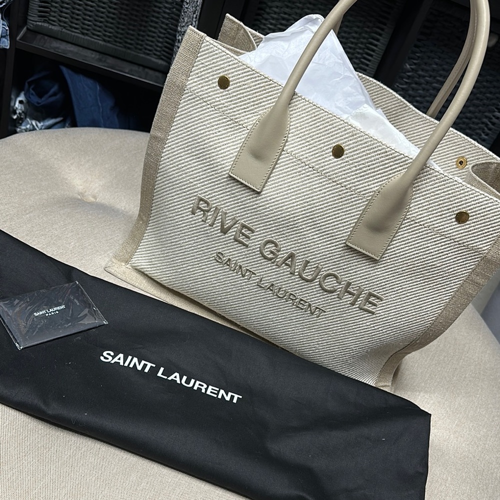 Authentic Saint Laurent Rive Gauche Beige Tote Bag